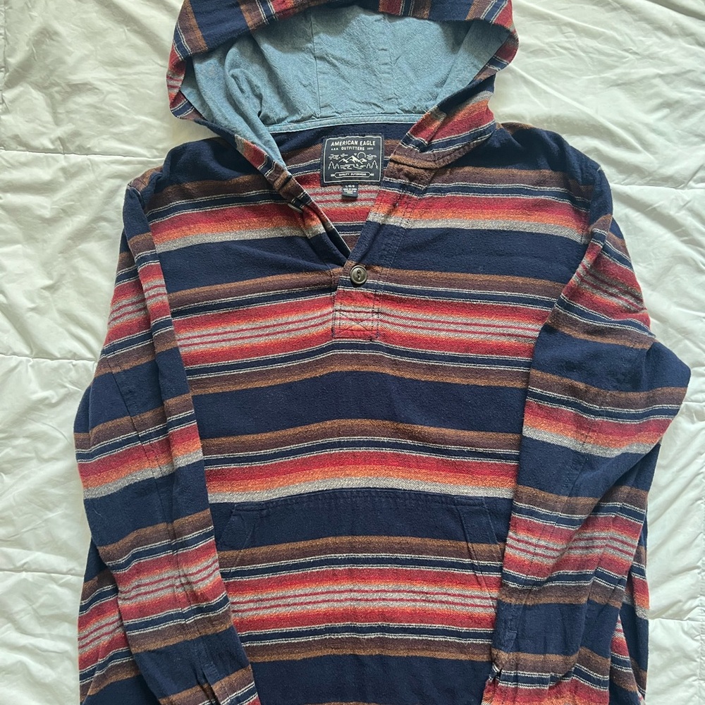 American Eagle Outfitters Striped Hoodie - Blue and Red